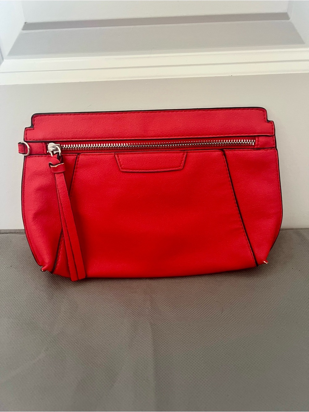 Express Red Leather Clutch with Tassel Zip
